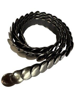 Vintage Black Elastic Belt W/Gunmetal Discs And Snap Closure - Approx. 34 Inches